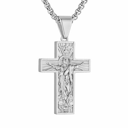 HZMAN Stainless Steel Retro Cross Necklace - Christian Faith Jewelry for Men & Women