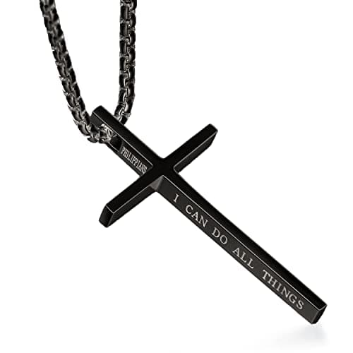 Philippians 4:13 Rnivida Men's Stainless Steel Cross Necklace
