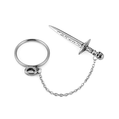 HZMAN Stainless Steel Gothic Punk Skull Dagger Ring for Men & Women Gift