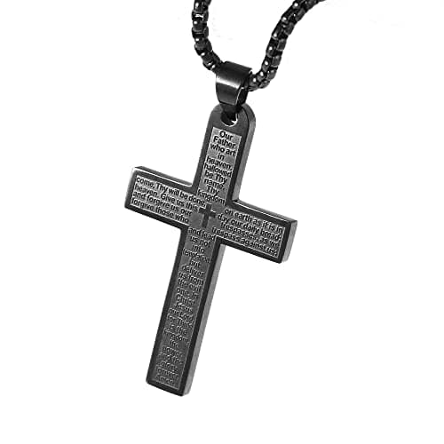 OEMOO Stainless Steel Cross Necklace, Lord's Prayer Pendant for Men & Women