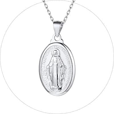 Nofade Silver Virgin Mary Pendant Necklace 925 Sterling Religious Jewelry for Women Men