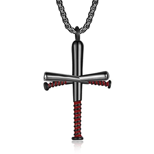 HattiDoris Personalized Baseball Bat Necklace for Men - 22-inch Stainless Steel Chain Gift