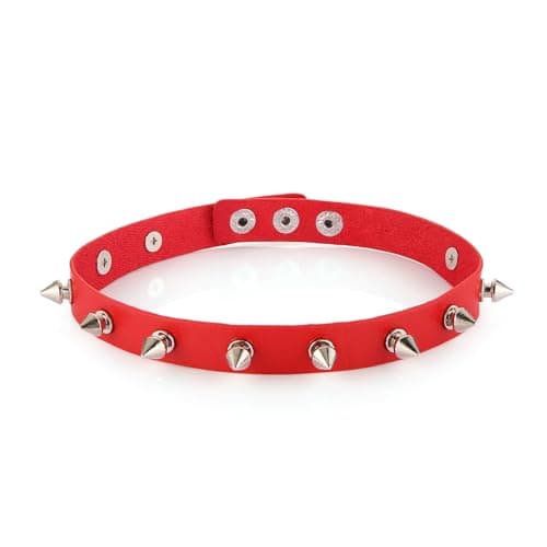 HZMAN Cool Punk Goth Metal Spike Studded Leather Collar Choker Necklace