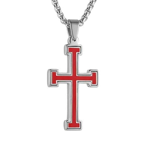 HZMAN Polished Stainless Steel Knights Templar Cross Pendant Necklace