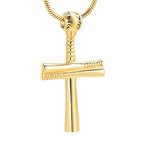 Imrsanl Baseball Bat Cremation Jewelry Stainless Steel Cross Urn Necklace for Ashes