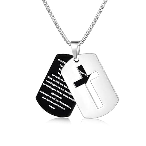 Fiusem Inspirational Bible Verse Cross Necklace for Men, 24 Inch Chain