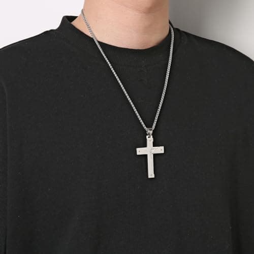 Stainless Steel Crucifix Cross Lord's Prayer Pendant Necklace