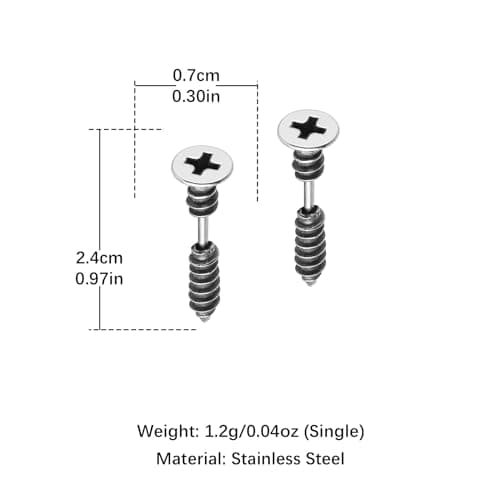 Stainless Steel Gothic Punk Screws Earring for Men and Women