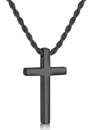 Fiusem Men's Stainless Steel Cross Necklace, 2.5mm Rope Chain, 16-28 inches