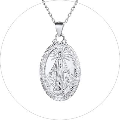 Nofade Silver Virgin Mary Pendant Necklace 925 Sterling Religious Jewelry for Women Men