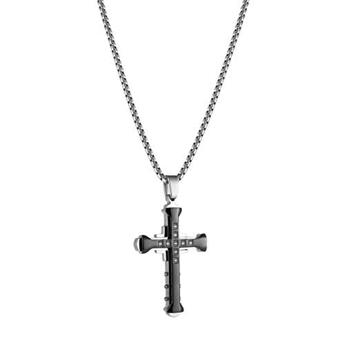 HZMAN Men's Large Byzantium Cross Necklace with Cubic Zirconia 22+2inch Chain