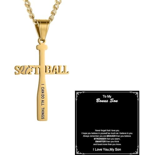 Softball Bat Cross Pendant Necklace with Bible Verse