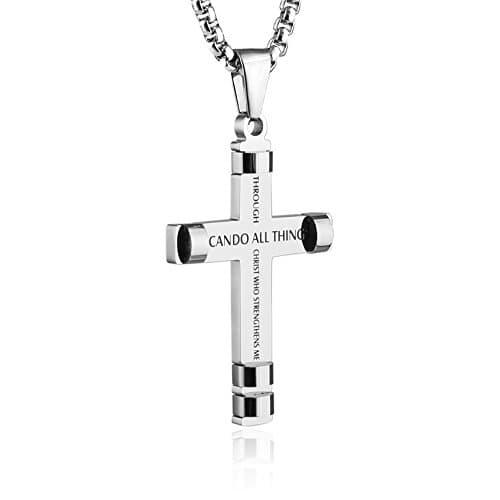 Philippians 4:13 Cross Pendant Stainless Steel Necklace - 3 Colors