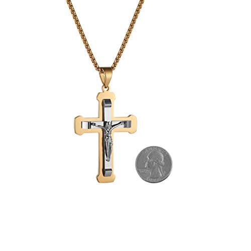 Men's Stainless Steel Jesus Pendant Necklace with Multicolor Cross
