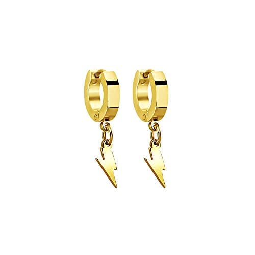 PJWONG Punk Hip Hop Silver Black Gold Tone Dangle Hoop Earrings for Women Men Teens