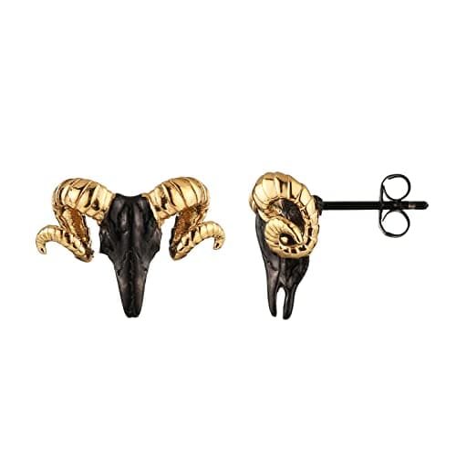HZMAN Goat Head Stud Earrings Stainless Steel Biker Jewelry Gift