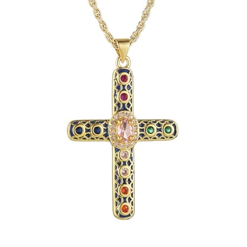 HZMAN Gold Plated Cubic Zirconia Cross Pendant Necklace for Women