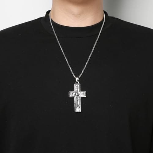 HZMAN Men's Retro Stainless Steel Saviour Jesus Cross Pendant Jewelry Gift