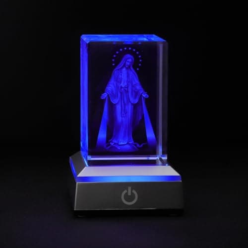 KOMI KOMI Virgin Mary Figurine with LED Base, Laser Engraved Christian Home Gift