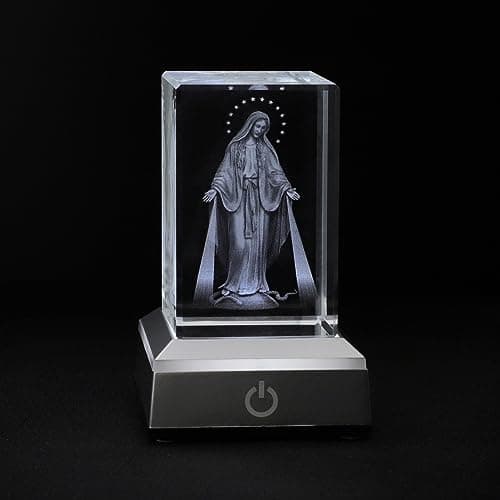 KOMI KOMI Virgin Mary Figurine with LED Base, Laser Engraved Christian Home Gift