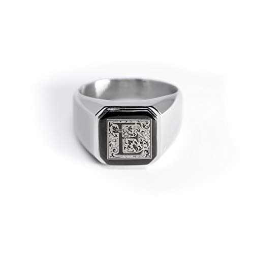 Tioneer Stainless Steel Letter Ring | Square Flat Top Men's & Women's Jewelry (Black, Gold, Silver) Size 7-16