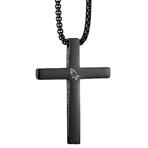 KouGeMou Cross Necklace with 22" Chain - Stainless Steel Religious Faith Jewelry