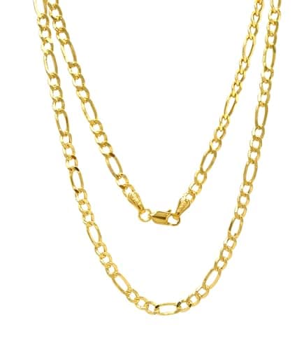 JEWELHEART 14K Gold Figaro Chain Necklace - Diamond Cut Cuban Link, Lobster Clasp, 16-28"