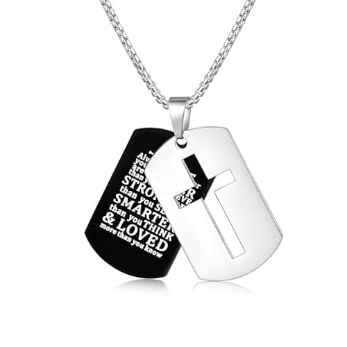 Fiusem Inspirational Bible Verse Cross Necklace for Men, 24 Inch Chain