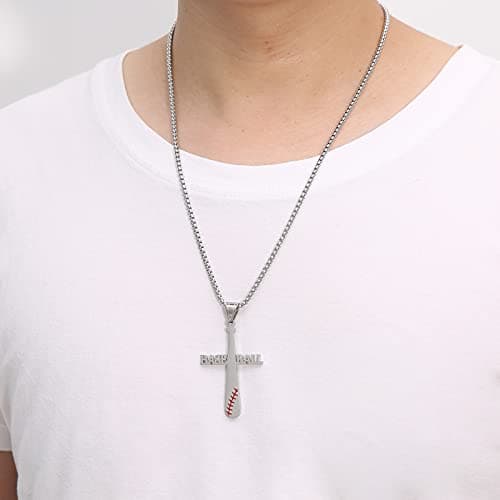 HZMAN To My Son Baseball Cross Necklace - I CAN DO ALL THINGS Bible Verse Gift