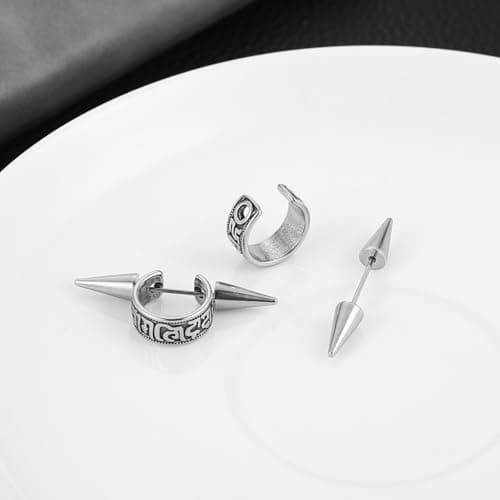 HZMAN Detachable Gothic Punk Earrings for Men & Women Stainless Steel Jewelry