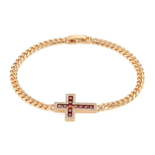 14K Rose Gold Plated CZ Cross Bracelet for Women