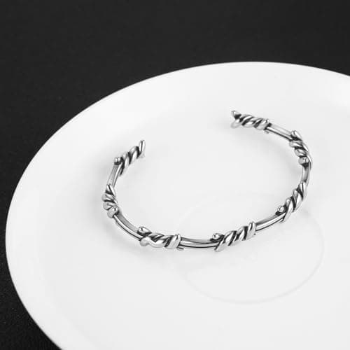 HZMAN Barbed Wire Bracelet Men Gothic Punk Stainless Steel Cuff Jewelry Gift