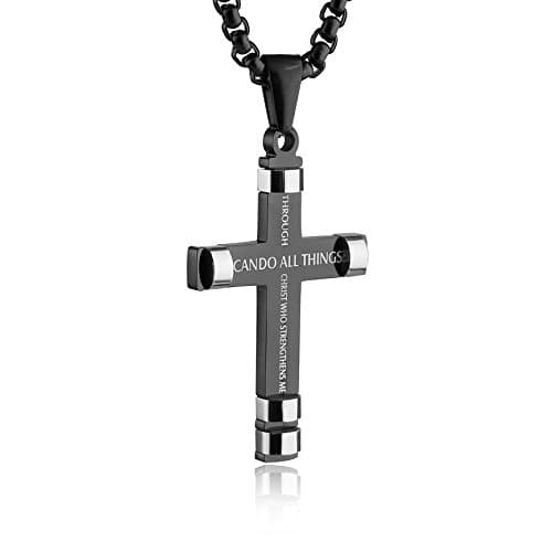 Philippians 4:13 Cross Pendant Stainless Steel Necklace - 3 Colors