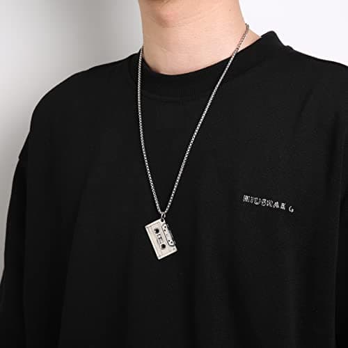 HZMAN Vintage Double Sided Stainless Steel Tape Necklace with 22+2 Inch Chain