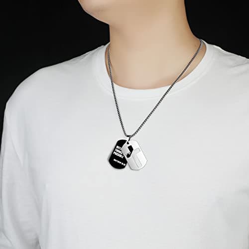 ZRAY Men's Stainless Steel Chain Dog Tag Necklace with Bible Verse Cross Pendant