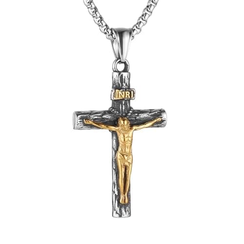 Stainless Steel Crucifix Cross Necklace for Men and Women with 24 Chain