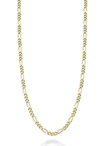 18K Gold Over Sterling Silver Diamond-Cut Figaro Chain Necklace for Women Men