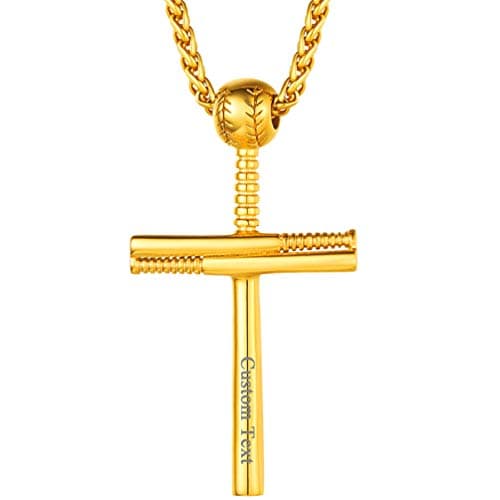 PROSTEEL Personalized Baseball Fan Necklace, Stainless Steel Bat Cross/ Dogtag, Engrave Available, Box Included