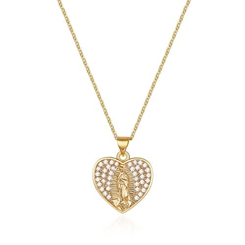 Virgin Mary Necklace for Women with Zirconia Halo