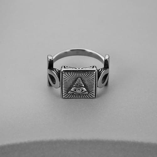HZMAN Men's Stainless Steel Retro Coptic Ankh Eye of Providence Ring Jewelry Gift