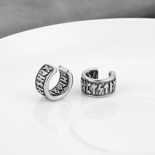 HZMAN Norse Viking Runes Ear Cuff Earrings - Retro Stainless Steel Jewelry for Men & Women