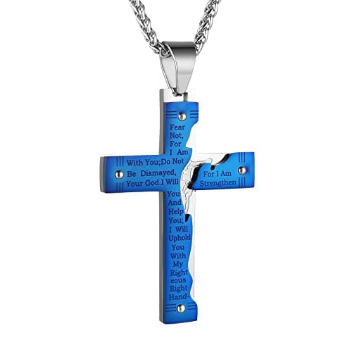 Stainless Steel Crucifix Cross Lord's Prayer Pendant Necklace