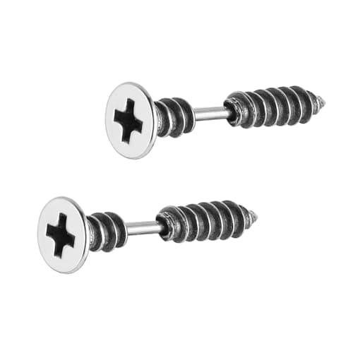 Stainless Steel Gothic Punk Screws Earring for Men and Women