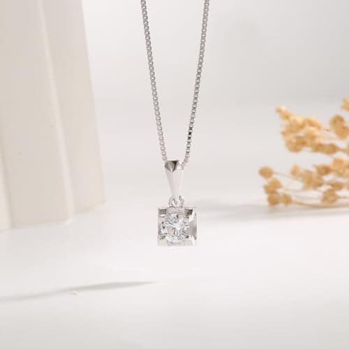 ZHIYINMEI 925 Sterling Silver Necklace with Square CZ Pendant