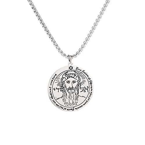 TEAMER Gold Stainless Steel Key of Solomon Pendant Necklace - Wiccan Talisman Jewelry for Men and Women