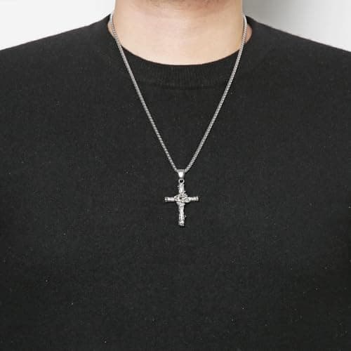 HZMAN Stainless Steel Rose Cross Necklace - Gothic Pendant Birthday Gift
