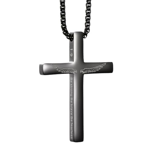 KouGeMou Cross Necklace with 22" Chain - Stainless Steel Religious Faith Jewelry