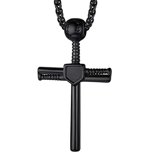PROSTEEL Personalized Baseball Fan Necklace, Stainless Steel Bat Cross/ Dogtag, Engrave Available, Box Included