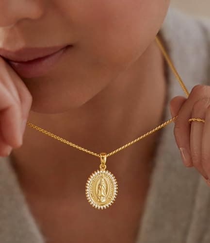ACC PLANET Gold Plated Virgin Mary Rhinestone Necklace Pendant Ideal for Mother's Day