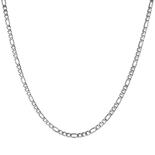 HZMAN Unisex 24k Real Gold Plated Stainless Steel Figaro Chain Necklace